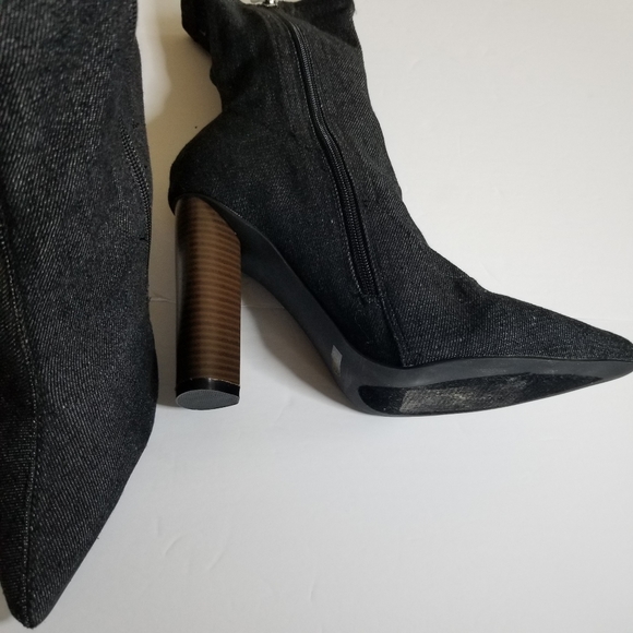 Denim fabric bootie wood heel 3 inches - Picture 4 of 8